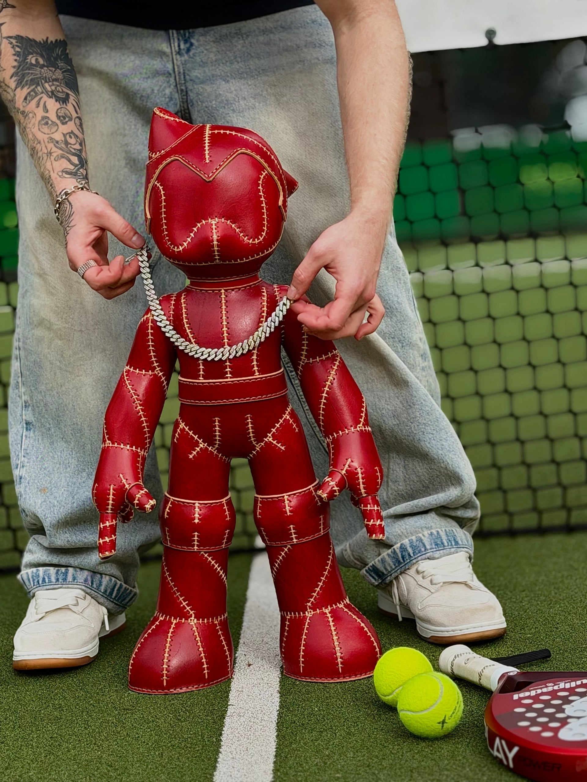 Handmade Red Leather Sculpture| Stitched Leather Art Character