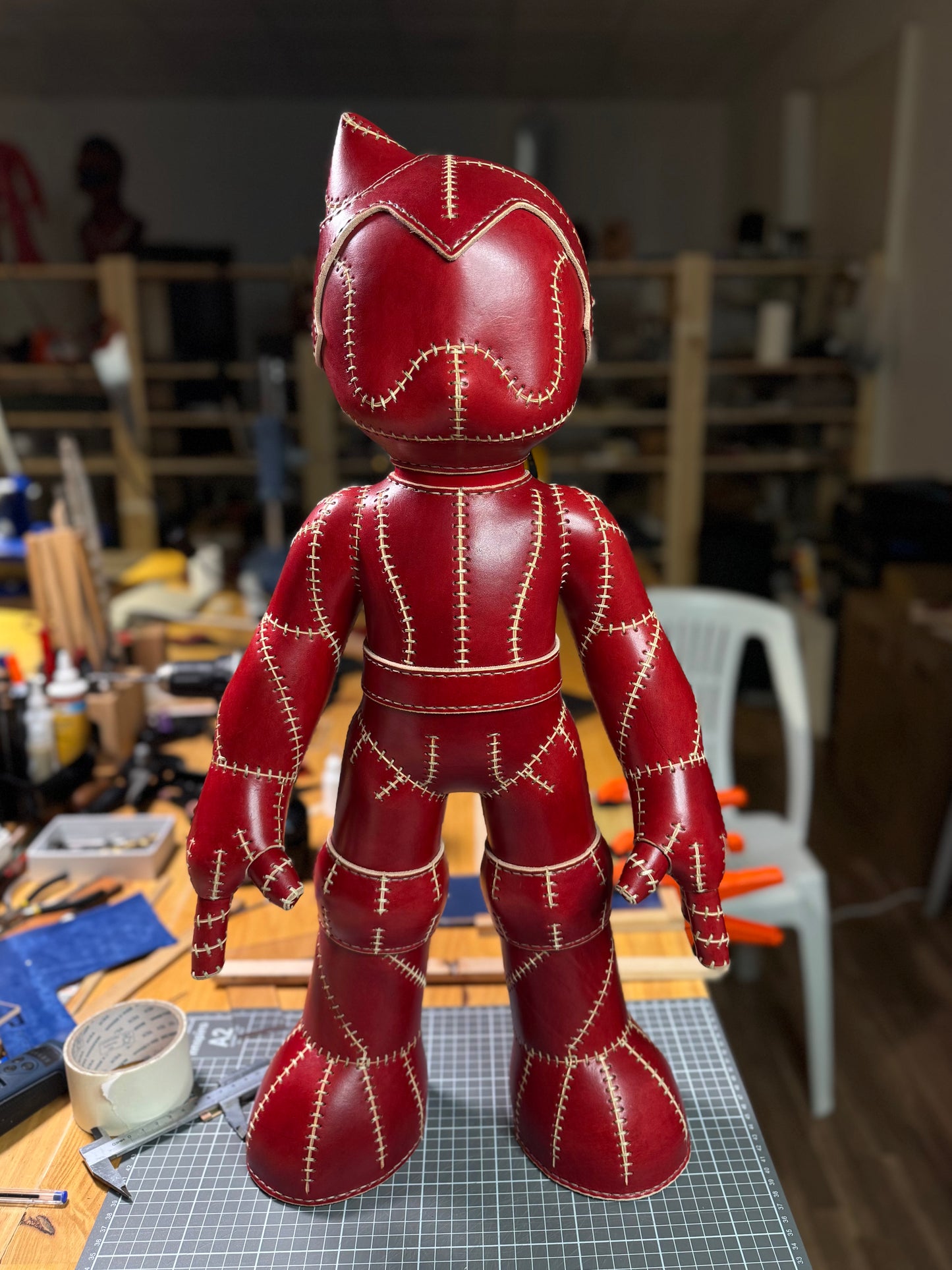 Handmade Red Leather Sculpture| Stitched Leather Art Character