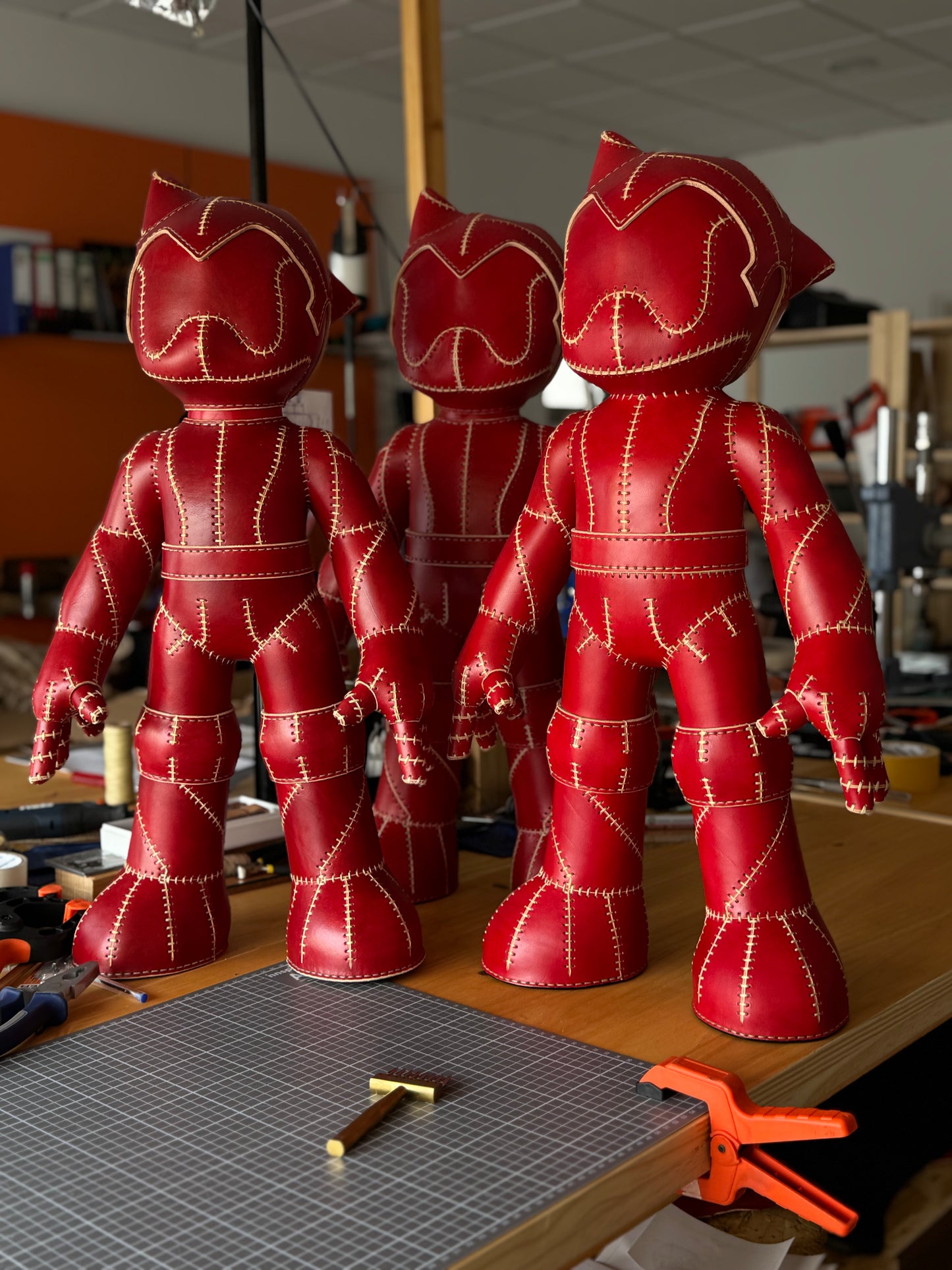 Handmade Red Leather Sculpture| Stitched Leather Art Character