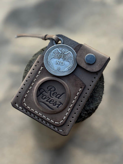 Leather Cardholder Olive with Decision Coin | Compact Wallet with Coin Holder Olive