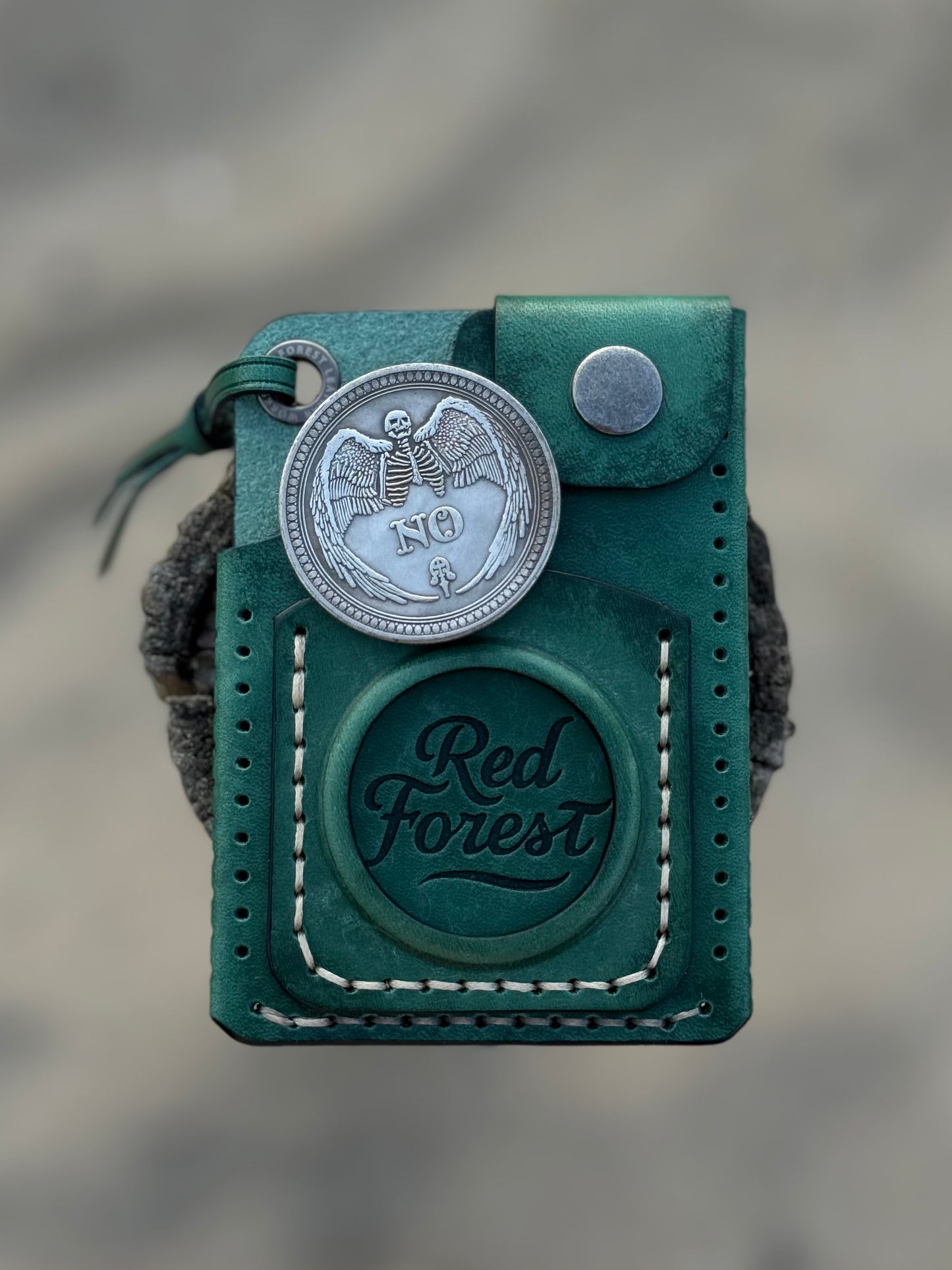 Handmade Green Leather Cartholder with Skeleton embossing