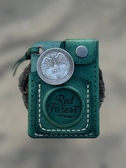 Handmade Green Leather Cartholder with Skeleton embossing