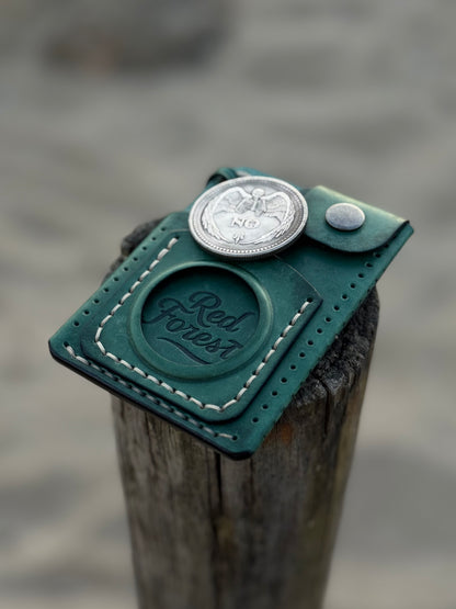 Green Leather Cardholder Coin  with Clover embossing