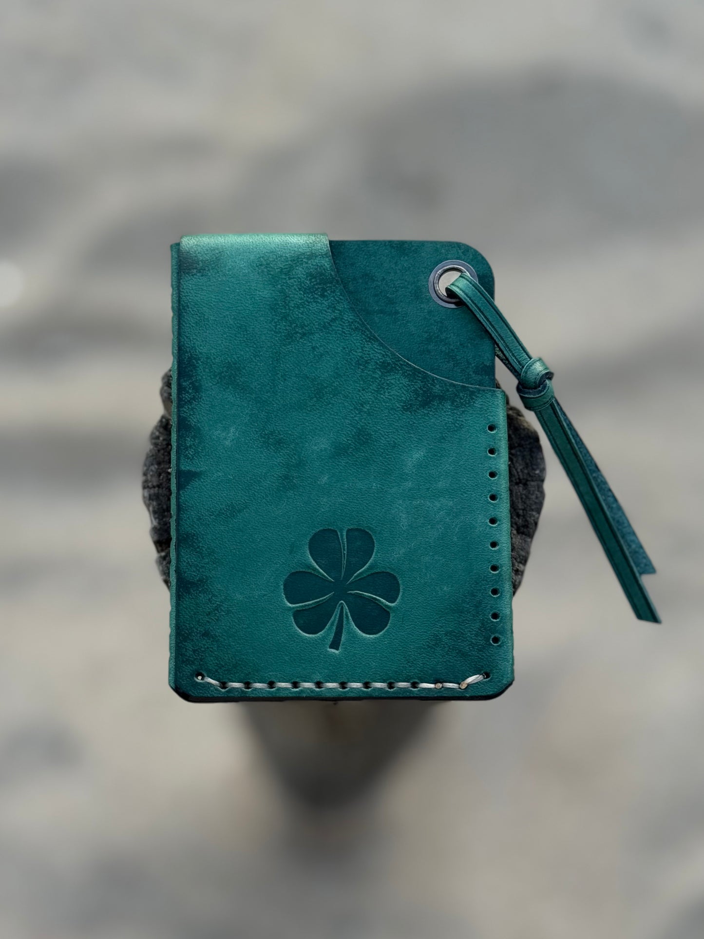 Green Leather Cardholder Coin  with Clover embossing