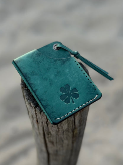 Green Leather Cardholder Coin  with Clover embossing