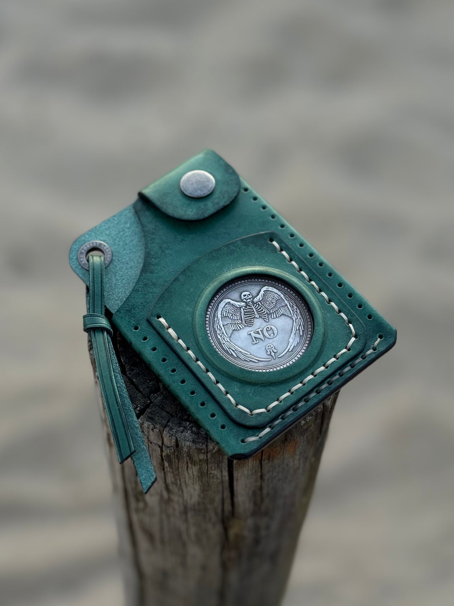 Handmade Green Leather Cartholder with Skeleton embossing
