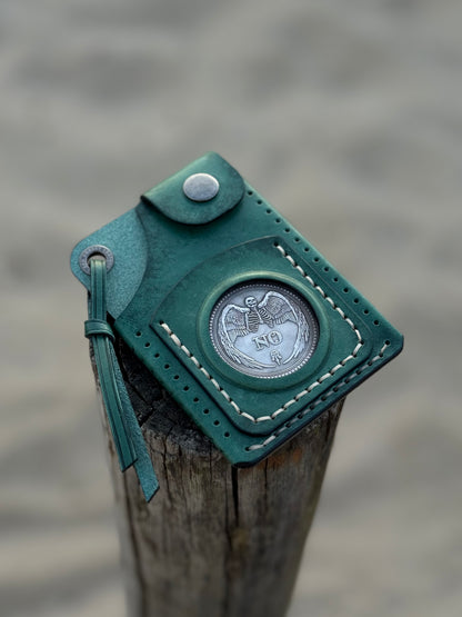 Handmade Green Leather Cartholder with Skeleton embossing