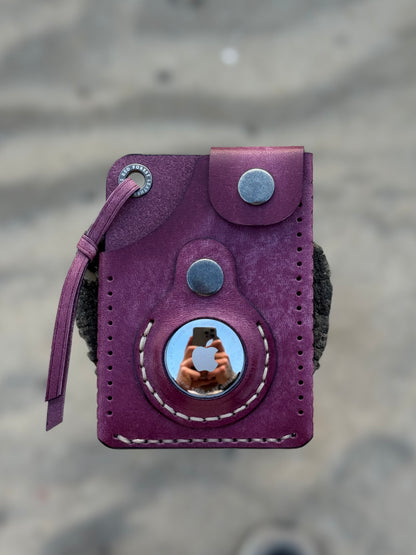 Purple Leather Cardholder Coin with AirTag Pocket
