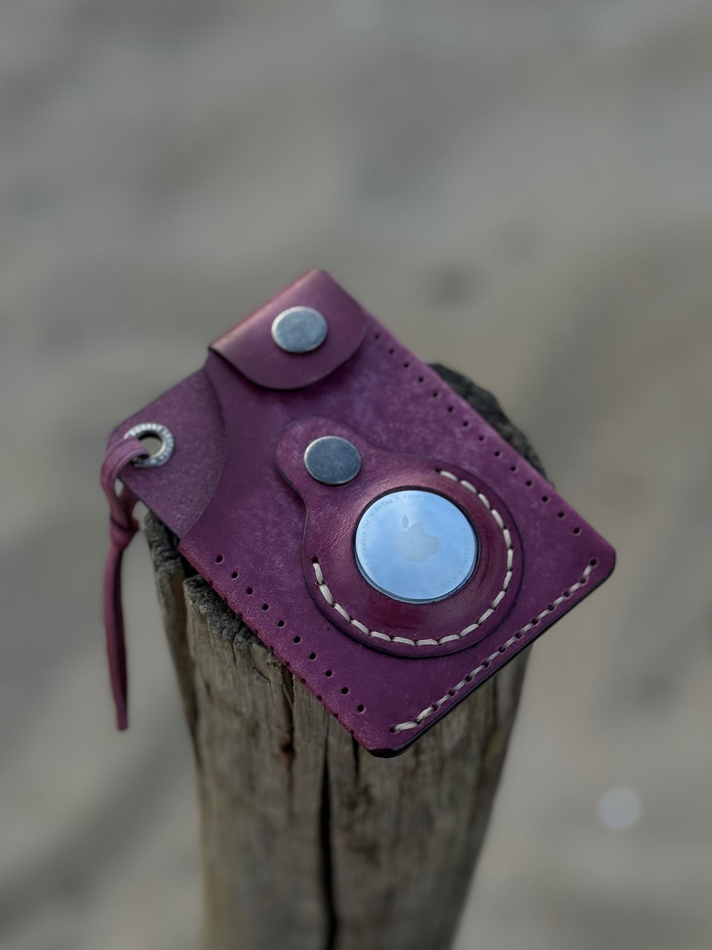 Purple Leather Cardholder Coin with AirTag Pocket