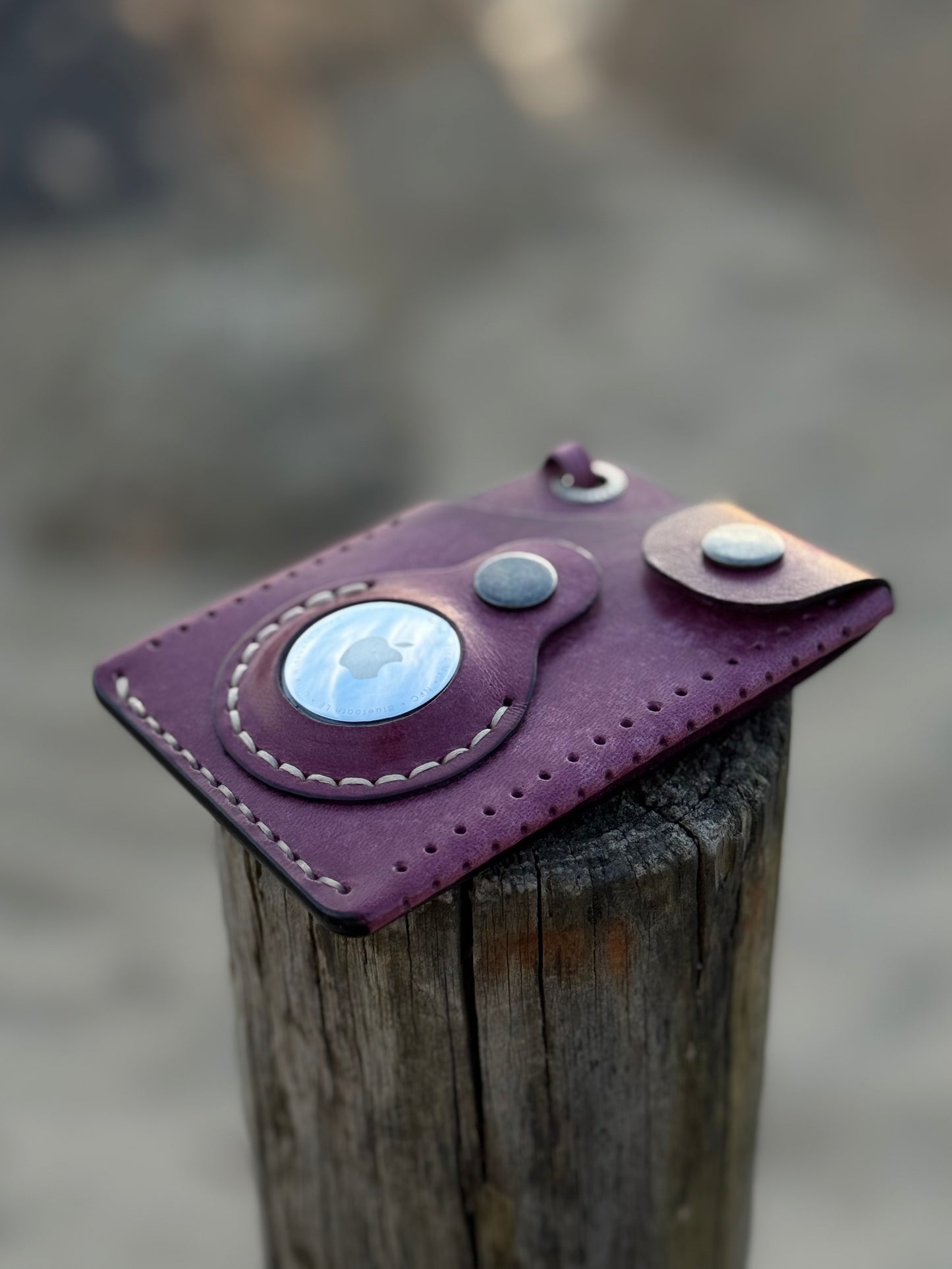 Purple Leather Cardholder Coin with AirTag Pocket