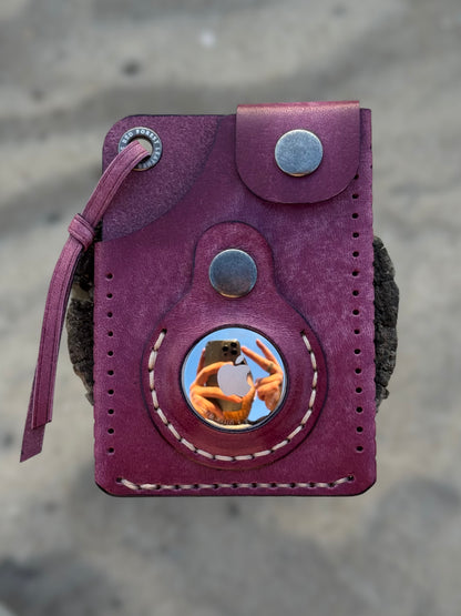 Purple Leather Cardholder Coin with AirTag Pocket