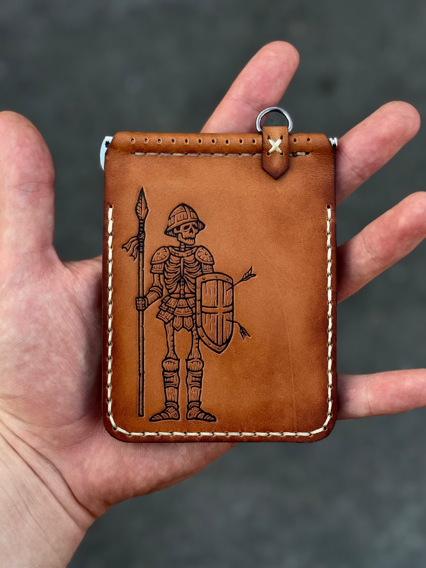 Handmade Leather Wallet with Skeleton Embossing | Slim Bifold Card Wallet