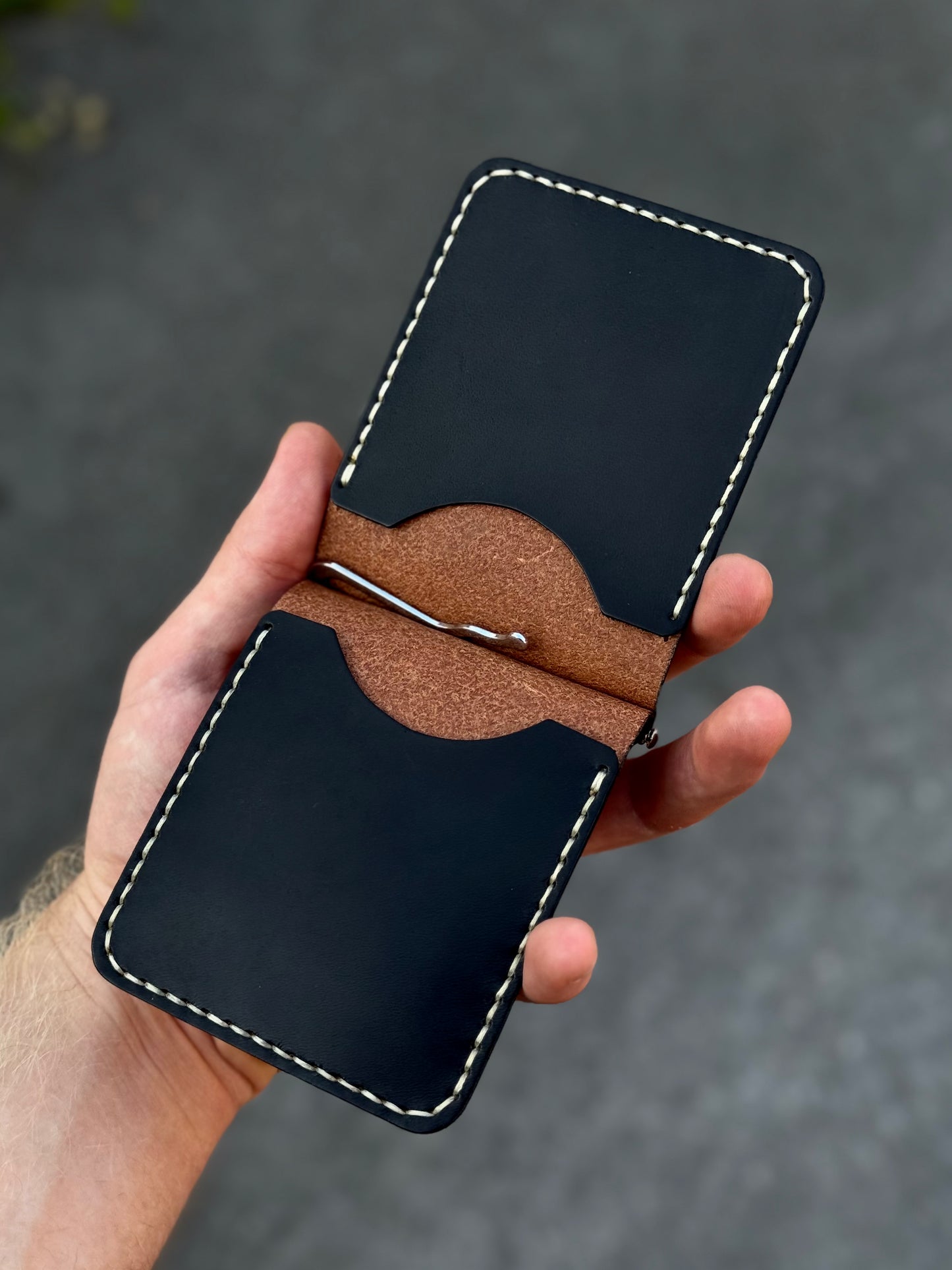 Handmade Leather Wallet with Skeleton Embossing | Slim Bifold Card Wallet