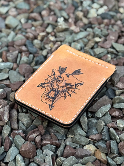 Small Leather Money Clip Wallet with Tiger Embossing