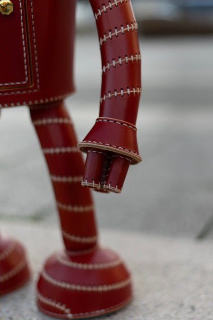 Handmade Leather Robot Sculpture with Storage Compartment