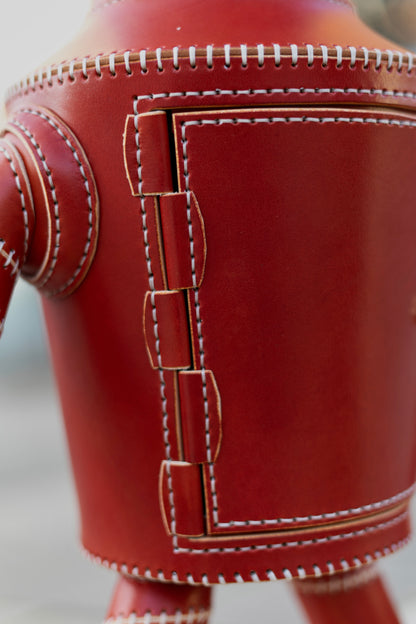 Handmade Leather Robot Sculpture with Storage Compartment