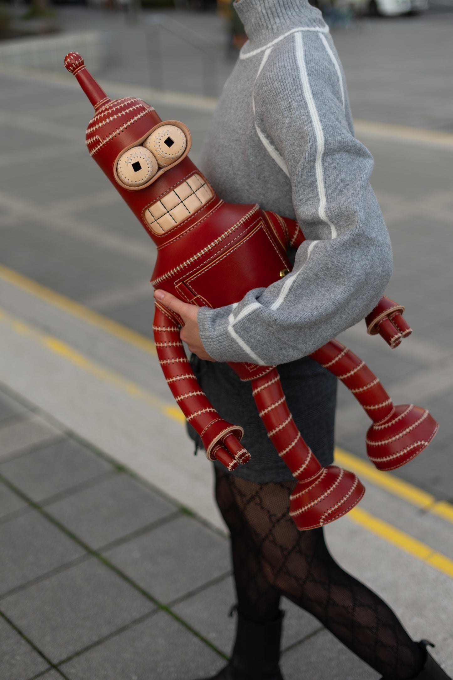 Handmade Leather Robot Sculpture with Storage Compartment