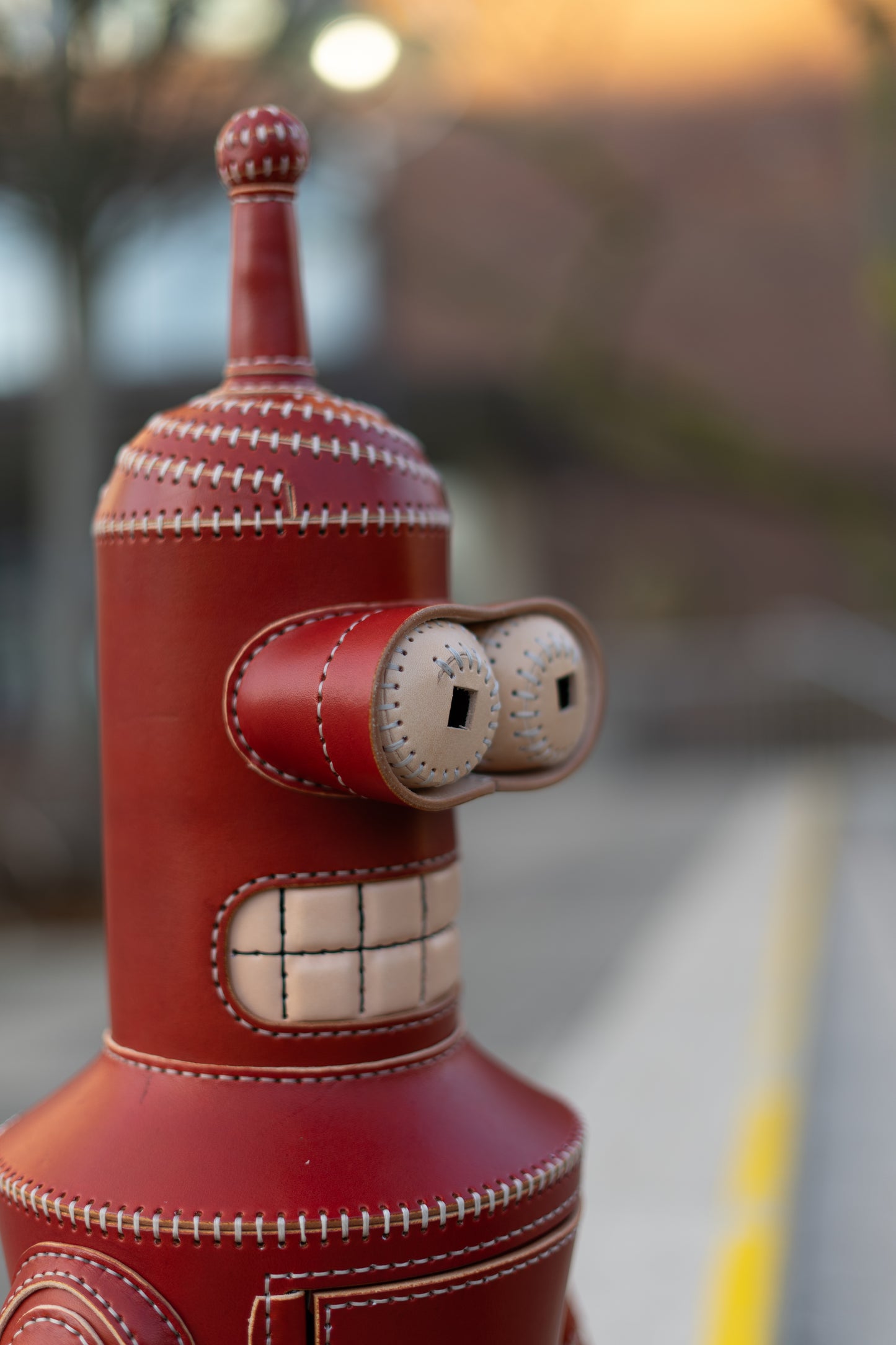 Handmade Leather Robot Sculpture with Storage Compartment