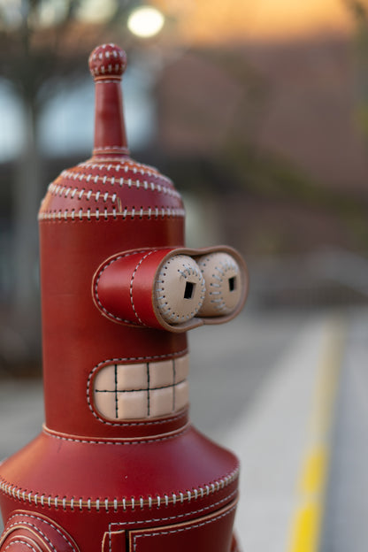 Handmade Leather Robot Sculpture with Storage Compartment