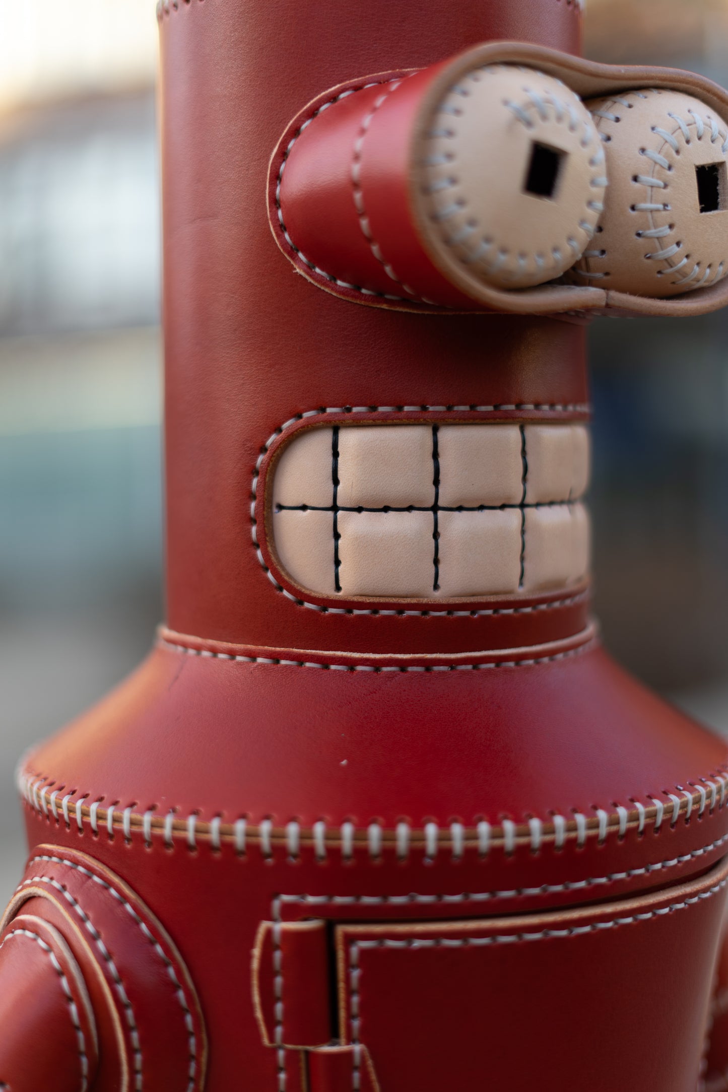 Handmade Leather Robot Sculpture with Storage Compartment