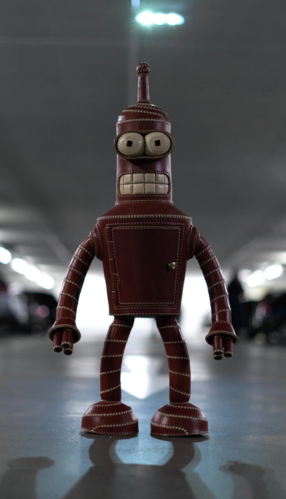 Handmade Leather Robot Sculpture with Storage Compartment