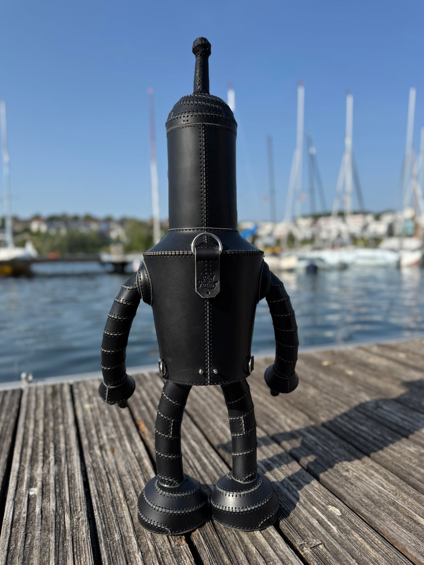 Handmade Black Leather Robot Backpack with Removable Head