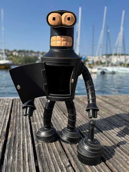 Handmade Black Leather Robot Backpack with Removable Head