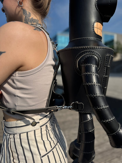 Handmade Black Leather Robot Backpack with Removable Head