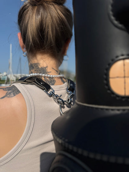 Handmade Black Leather Robot Backpack with Removable Head