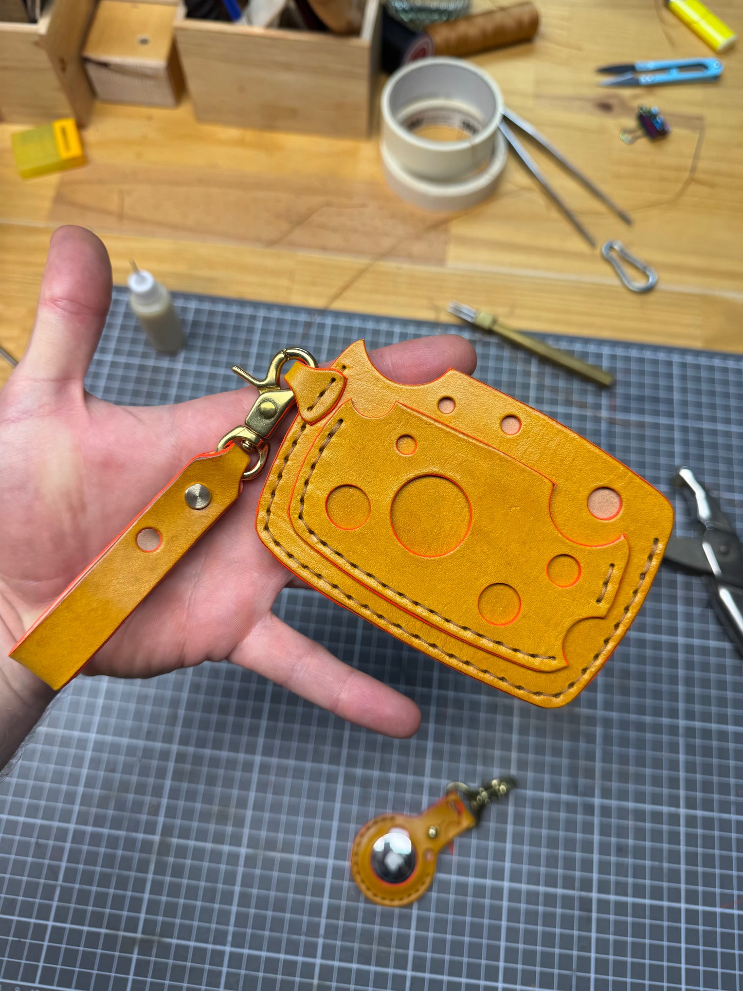Handmade Cheese-Shaped Leather Cardholder | Unique Design
