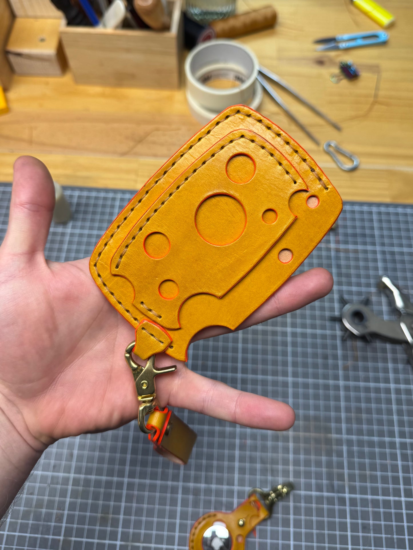 Handmade Cheese-Shaped Leather Cardholder | Unique Design