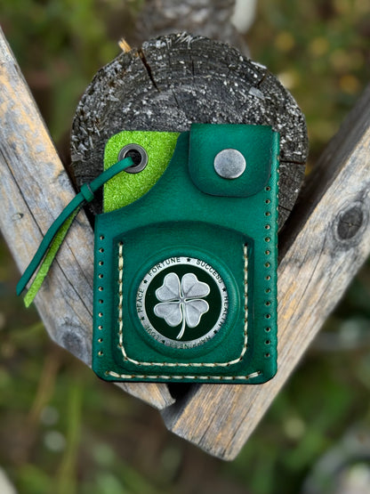 Handmade Green Leather Cartholder with Skeleton embossing