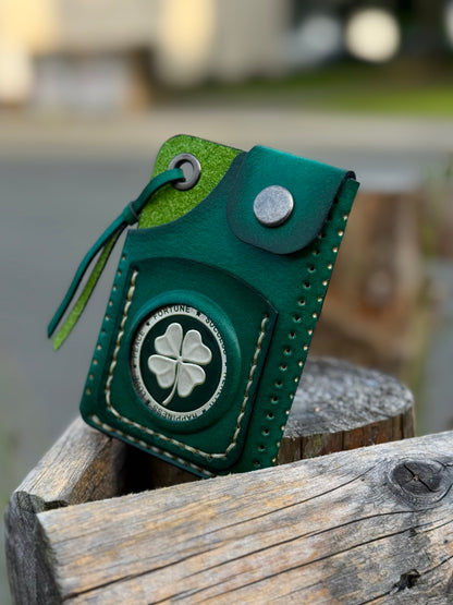 Handmade Green Leather Cartholder with Skeleton embossing