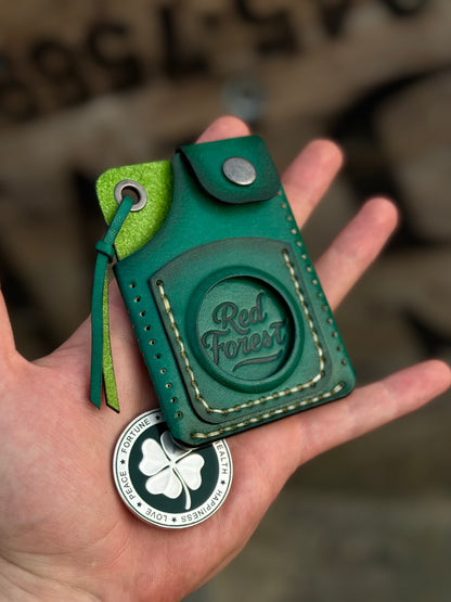 Handmade Green Leather Cartholder with Skeleton embossing