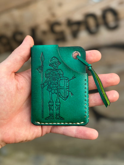 Handmade Green Leather Cartholder with Skeleton embossing