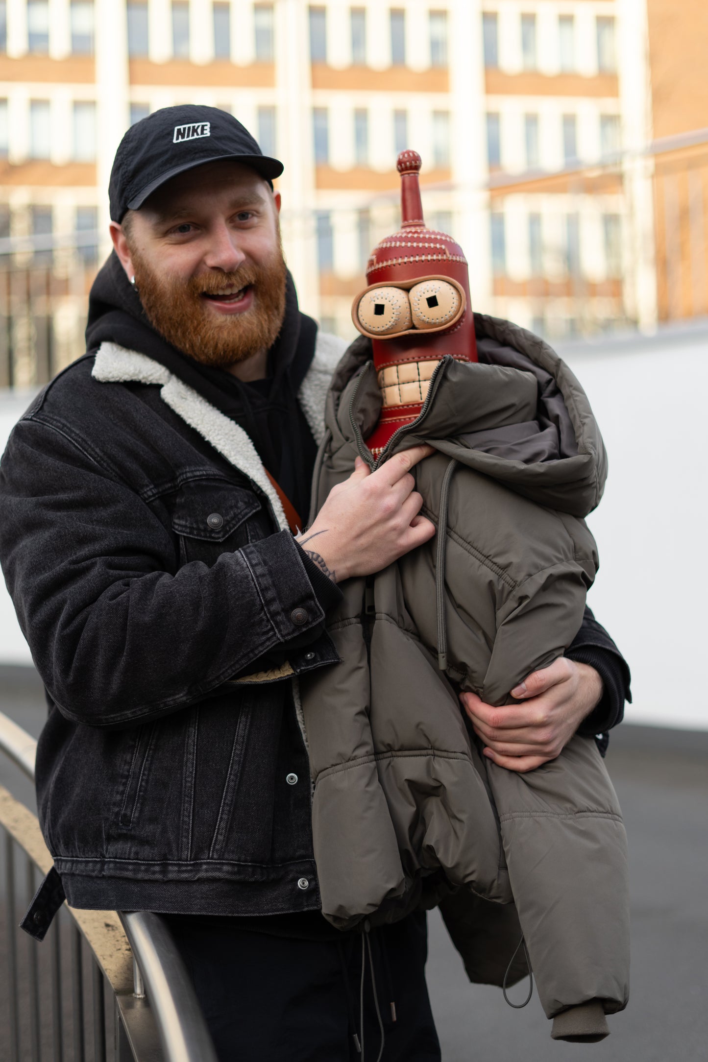 Handmade Leather Robot Sculpture with Storage Compartment