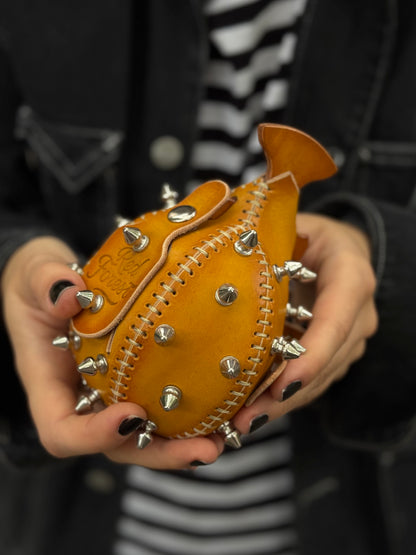 Handmade Leather Puffer FishKeychain with Storage | Functional Leather Keychain