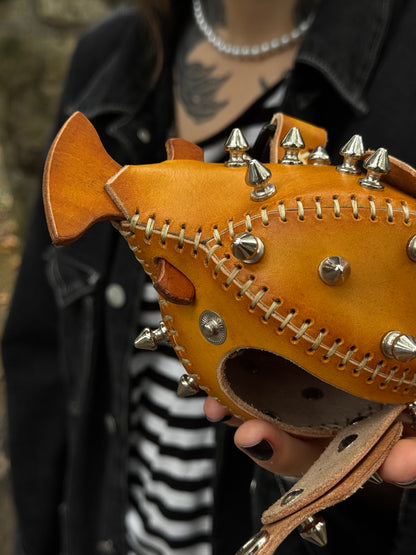 Handmade Leather Puffer FishKeychain with Storage | Functional Leather Keychain