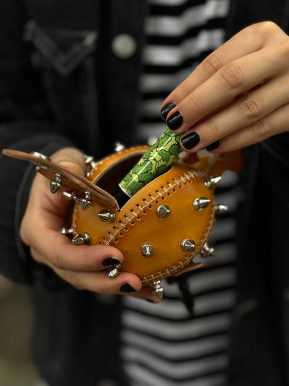 Handmade Leather Puffer FishKeychain with Storage | Functional Leather Keychain
