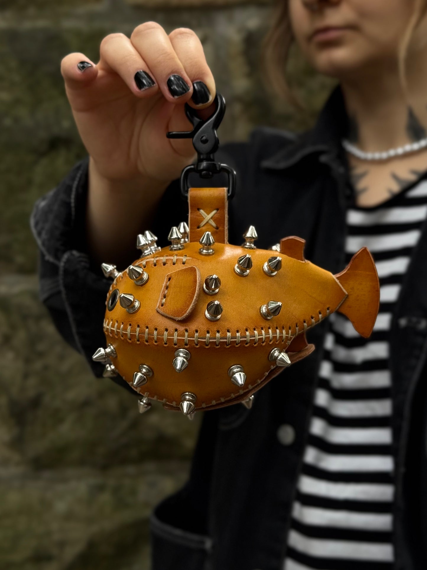 Handmade Leather Puffer FishKeychain with Storage | Functional Leather Keychain