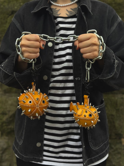 Handmade Leather Puffer FishKeychain with Storage | Functional Leather Keychain
