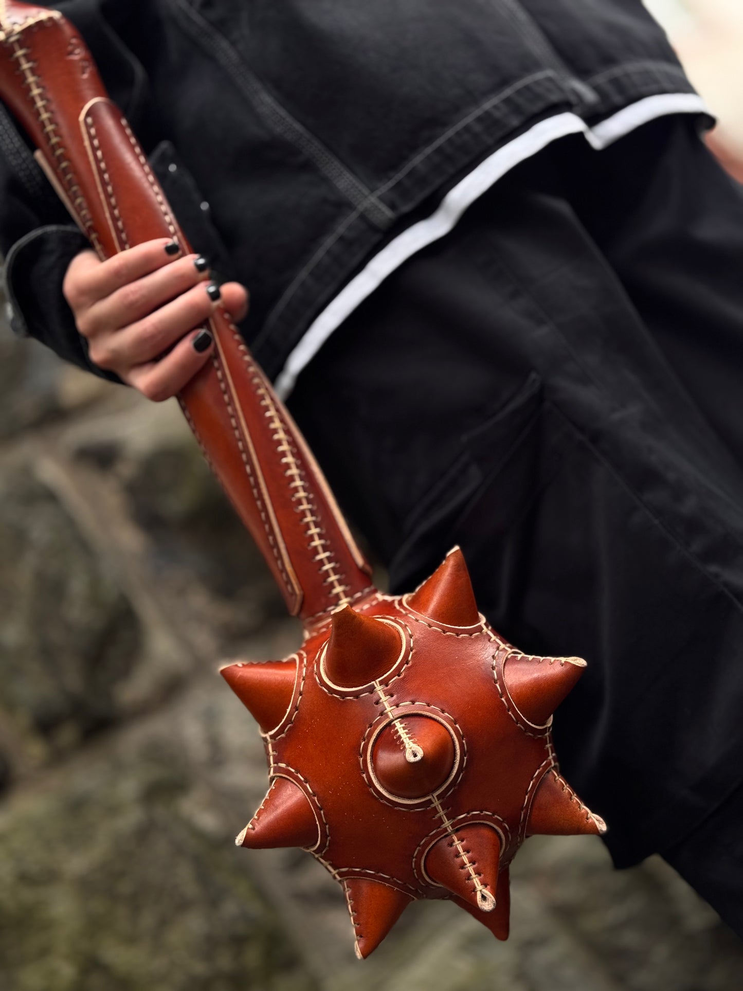 Handmade leather Art Object Inspired by a Medieval Mace