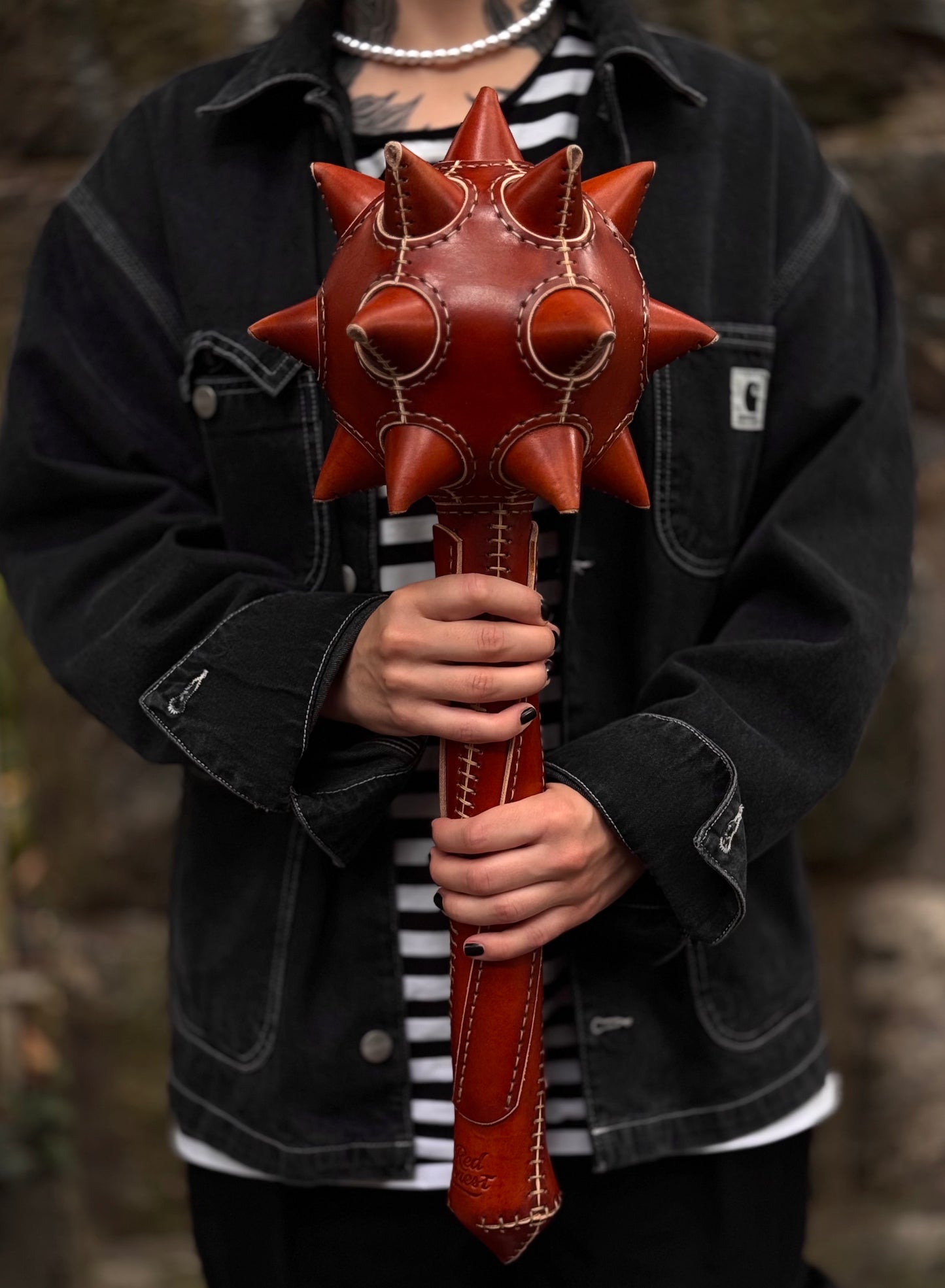 Handmade leather Art Object Inspired by a Medieval Mace
