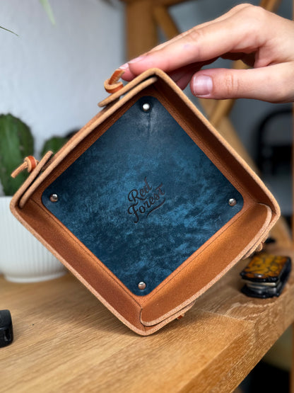 Handmade Brown Leather Valet Tray | Minimalist Leather Catchall Organizer