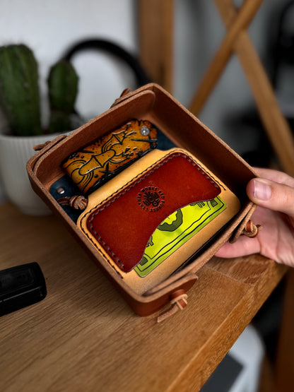 Handmade Brown Leather Valet Tray | Minimalist Leather Catchall Organizer