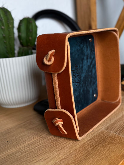 Handmade Brown Leather Valet Tray | Minimalist Leather Catchall Organizer