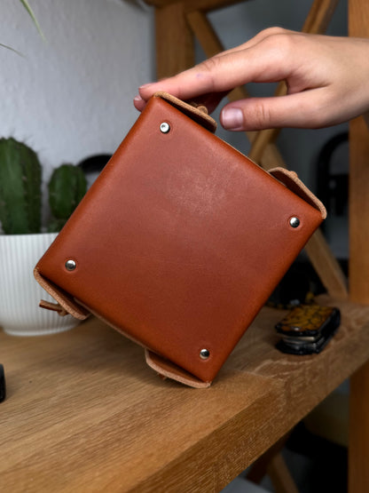 Handmade Brown Leather Valet Tray | Minimalist Leather Catchall Organizer