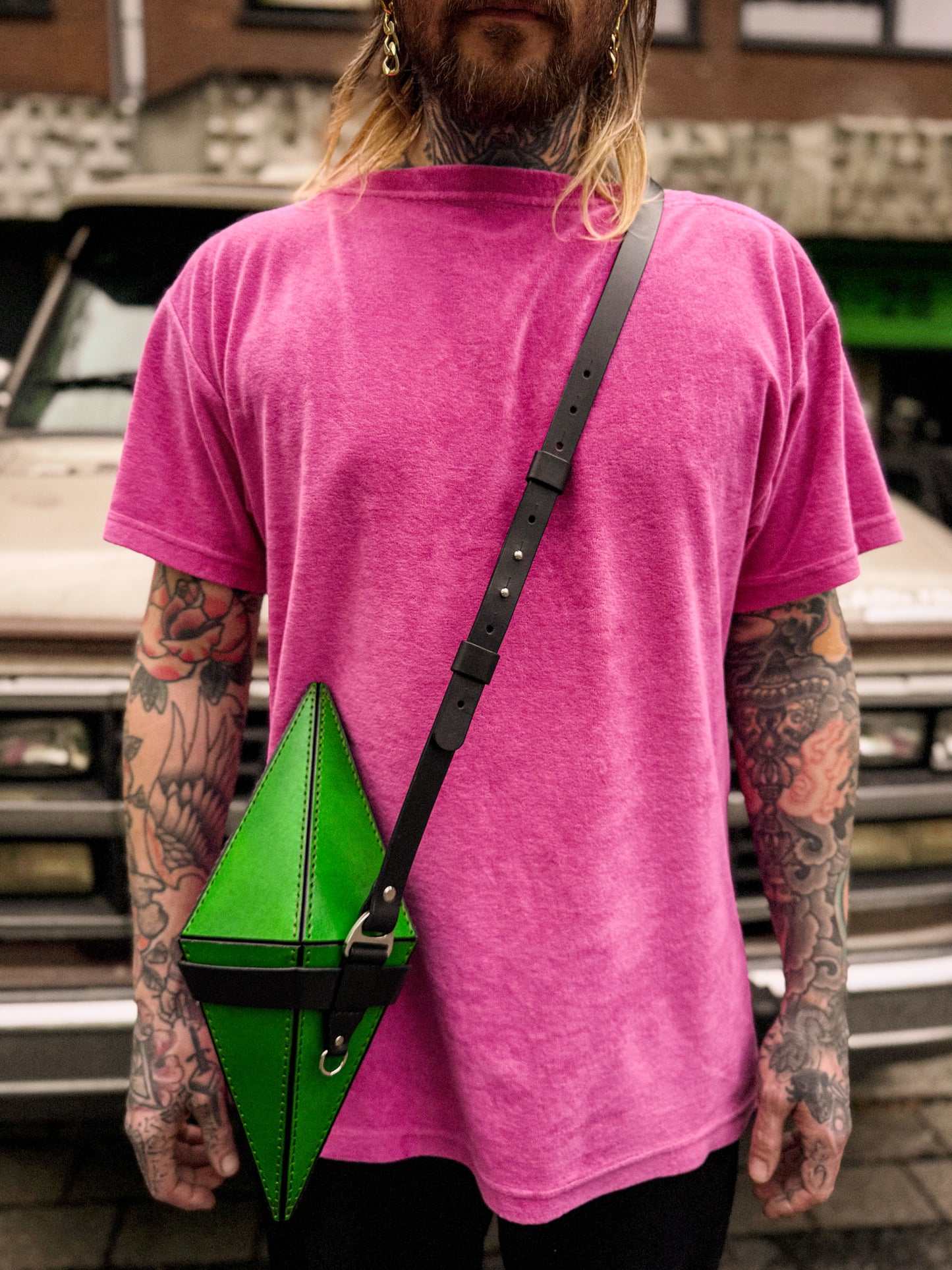 Handmade Green Crystal Bag | Geometric Sculptural Handbag with Magnetic Closure