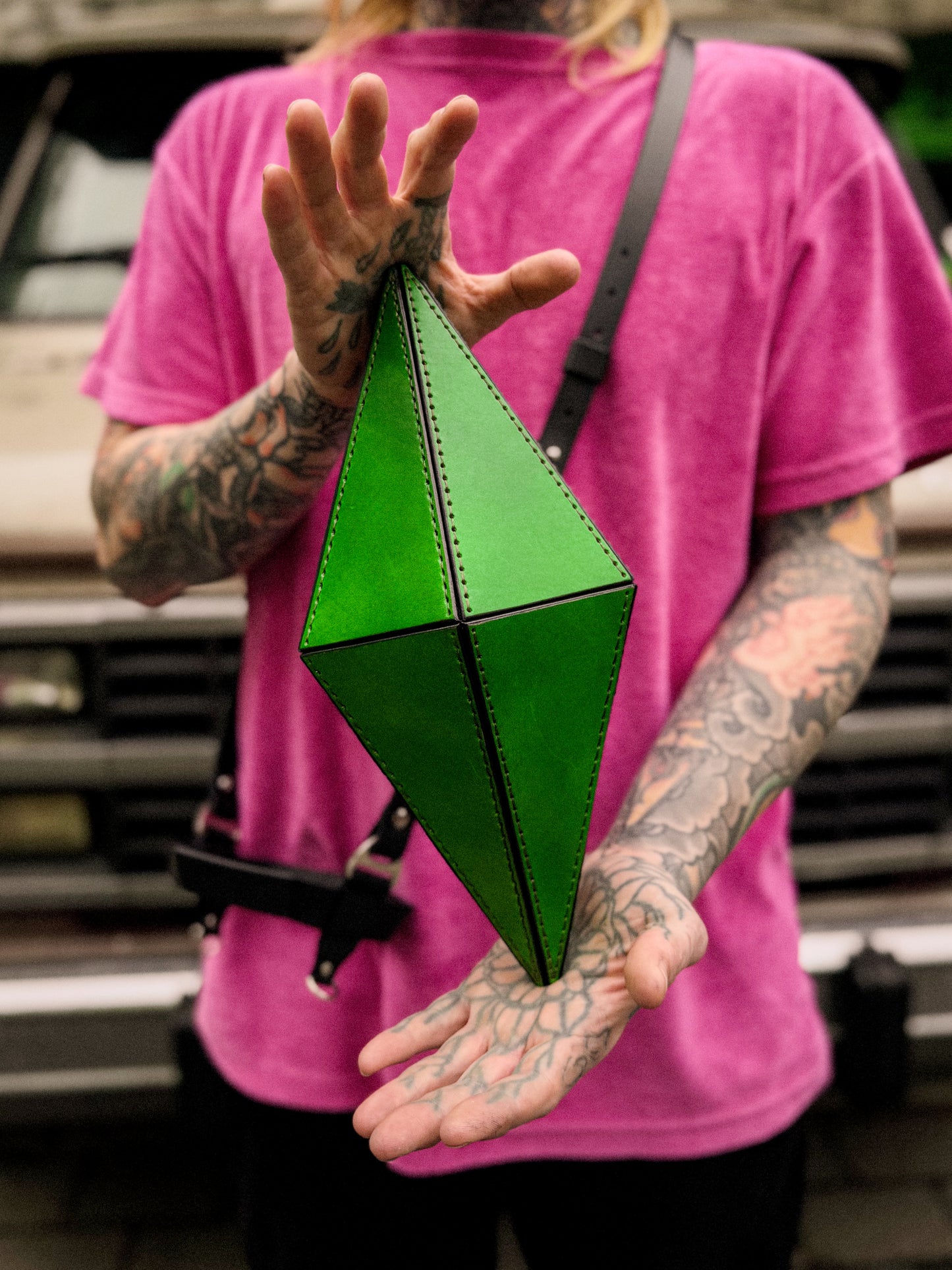 Handmade Green Crystal Bag | Geometric Sculptural Handbag with Magnetic Closure