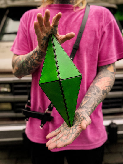 Handmade Green Crystal Bag | Geometric Sculptural Handbag with Magnetic Closure